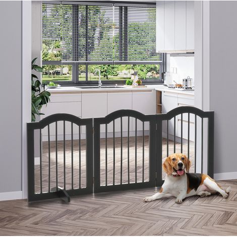 Hundeabsperrgitter 154,5 x 61 cm aus schwarzem Holz, klappbar – MEUBLIV (1/5)