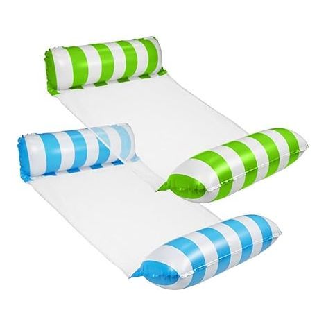 Lot de 2 flotteurs de piscine gonflables à 2 tubes, radeaux de piscine pour adultes, matelas flottant pour plage, piscine et jacuzzi (vert et bleu) (1/5)