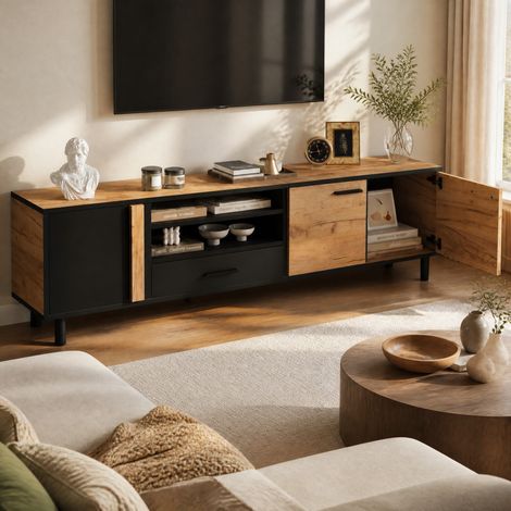 TV-Möbel 180 x 32,5 x 50 cm, 3 Türen, 1 Schublade, für TVs bis 80 Zoll OKMYHOME (1/5)