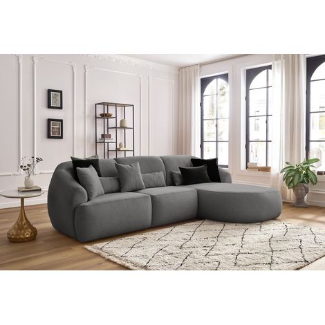 BOBOCHIC - Canapé d'angle fixe ALESIA tissu chiné Angle droit Gris foncé (1/5)