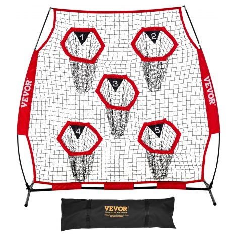 Fußballtrainer Wurfnetz Übungsnetz (208 x 91 x 189 cm) mit 5 Zieltaschen & tragbarer Aufbewahrungstasche & Gurten & knotenlosem Netz, Training für die Passgenauigkeit des Quarterbacks, rot (1/5)