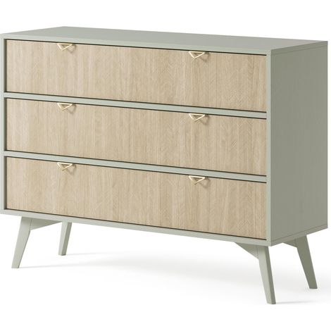 Cassettiera: 3 cassetti, Eucalipto / Spina di pesce scandi, gambe in legno, 106 x 80 x 38 cm (1/5)