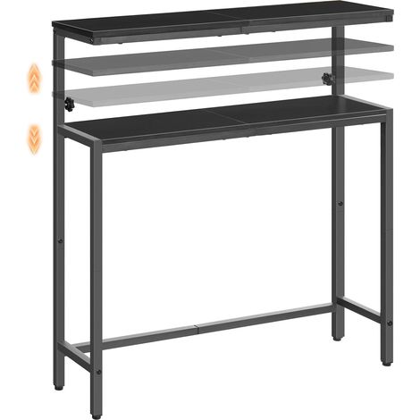 Table d’Entrée à 2 Niveaux, Table de Canapé de Style Industriel, Meuble Console, pour Petits Espaces, Couloir Étroit, Salon, Hauteur Réglable de 80 à 100 cm, Noir (1/5)