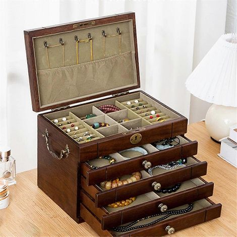 Boîte à bijoux vintage, grande capacité et à plusieurs niveaux pour ranger vos bijoux. (1/5)