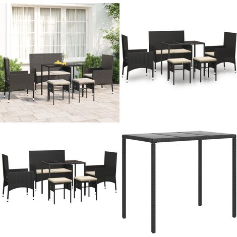 6-tlg. Garten-Lounge-Set mit Kissen Schwarz Poly Rattan - Garten Lounge Set -  Garten Lounge Sets - Home & Living (1/5)