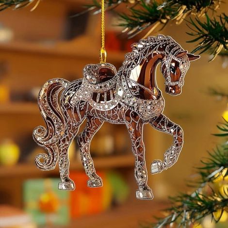 Ornement Cheval - Décoration Arbre De Noël Et Rétroviseur Automobile - Figurine Cheval Peinte En Couleurs Vives - Avec Lumières Colorées - Lot De 1 (1/2)