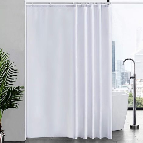 Rideau de douche imperméable, tissu polyester lavable anti-moisissure avec 12 crochets 200x200cm, blanc (1/5)