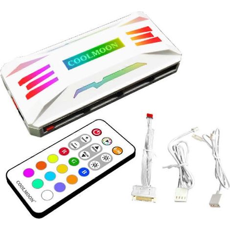 Contrôleur RGB COOLMOON 4 broches PWM 5 V 3 broches ARGB pour ventilateur de refroidissement, boîtier PC, châssis et radiateur, télécommande intelligente (1/5)