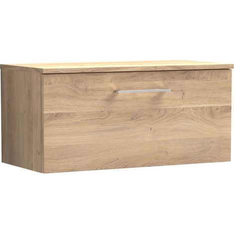 Nuie Arno Wall Hung 1-Drawer Vanity Unit with Worktop 800mm Wide - Bleached Oak (1/4)