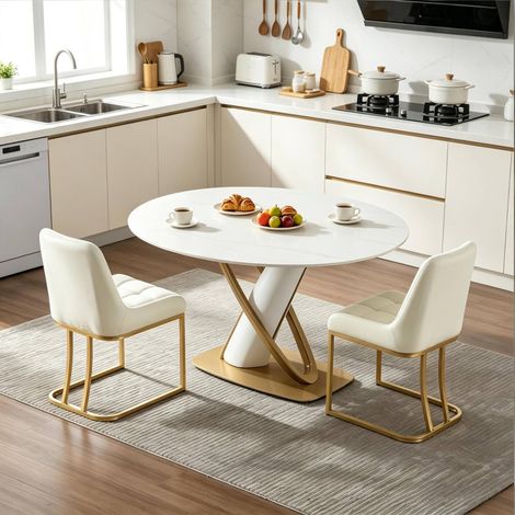 Sedie da sala da pranzo set da 2, velluto e metallo, beige DESVIAE (1/5)