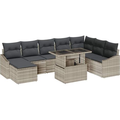 Sofa Set with Cushion with Storage 9 pcs Light Grey Poly Rattan vidaXL