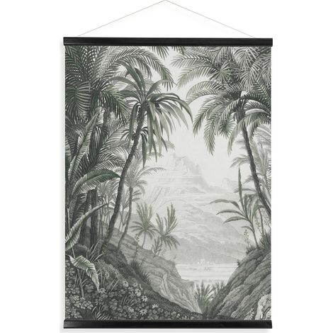 Art for the Home Luxus Kakemono Leinen Wandposter Jungle Landschaft Schwarz/Weiss - 80x60cm (1/5)
