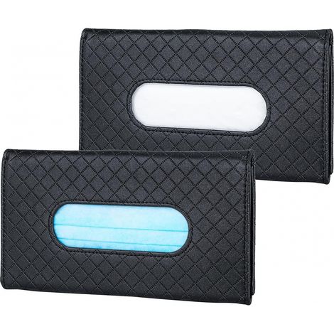 BEBUSINGOTO Taschentuchbox fürs Auto (2 Stück), Taschentuchhalter fürs Auto, Sonnenblende, Maskenspender aus PU-Leder (23 x 13 cm) – Schwarz (1/5)