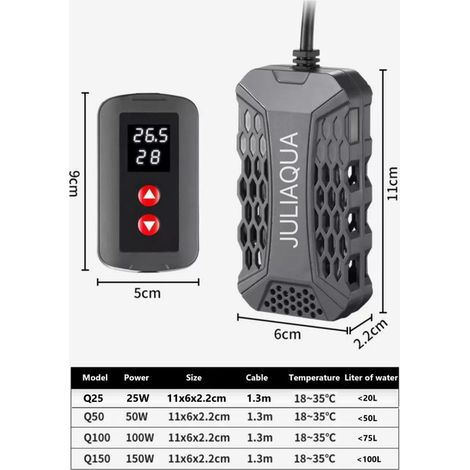 Chauffage d'Aquarium Thermostat Réglable Électrique avec Affichage Digital LED et Ventouse pour Eau Douce et Eau de Mer