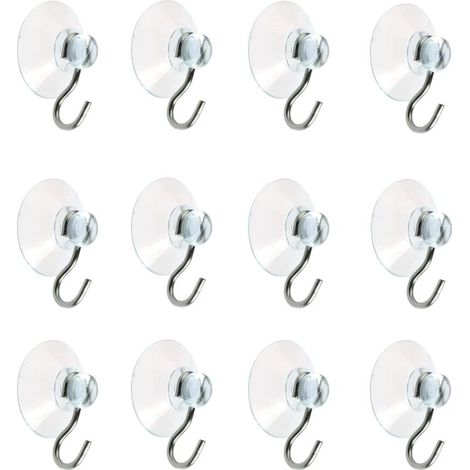 Lot de 12 Crochet Muraux avec Ventouse d'Aspiration,Petites Ventouses Plastiques avec Crochet Ronde pour Salle de Bains et Cuisine (lot de 12 ventouse) (1/3)