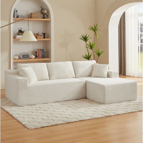 Canapé modulable d’angle 252,5/163/65 cm blanc, mousse et ressorts, sans montage (1/5)