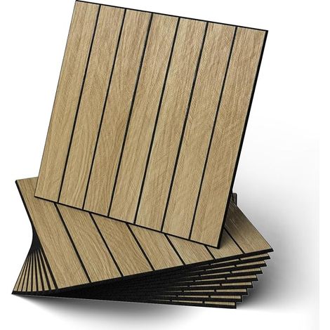 Wood Wall Panels 30 x 30 cm Self-Adhesive Soundproof PVC Decorative Panels for Living Room, Bedroom, Kitchen, Light Brown (1/5)