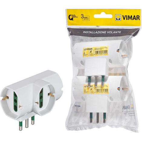 Vimar FP00315.B Adattatore multiplo SICURY 250 V sfalsato verticale 2 pezzi, spina 2P+T 16 A standard IT tipo S17, 3 prese 2P+T 16 A universali (1/3)