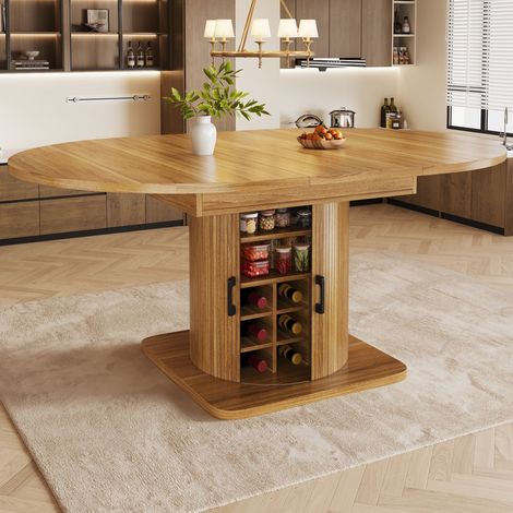Mesa de Comedor Extensible con Almacenaje, Estantes Extraíbles y Soporte para Copas, MDF y Metal, 118 × 118 × 76 cm (1/5)