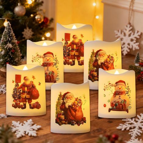 6pcs Led Bougie Noel, Bougies Led Flamme Vacillante, Leds Père Noël Bonhomme Neige Modèle Bougie, Noël Bougies Sans Flamme, S'applique Réunions Famille, Rendez-Vous Couple (1/5)