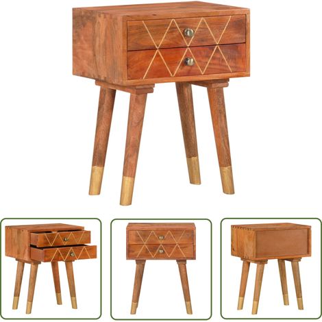 The Living Store Table de chevet 43 x 30 x 58 cm Bois de manguier massif - Table De Chevet - Table Nuit - Mobilier Chambre - Bois Massif - Manguier (1/5)
