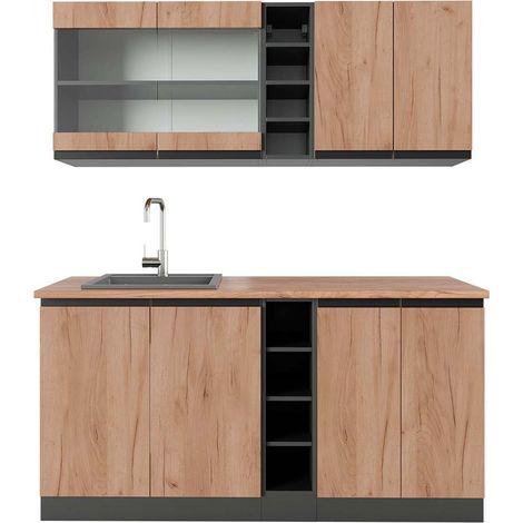 Singleküche R-Line, Goldkraft Eiche/Anthrazit, 160 cm , AP Eiche, Vicco