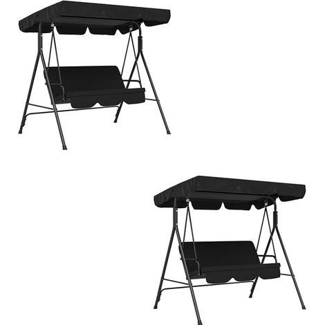 2er-Set hollywoodschaukel 3-Sitzer Gartenschaukel mit verstellbarem Dach, stabile Stahlkonstruktion, Schwarz, 172 x 110 x 153 cm für Garten & Terrasse