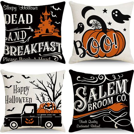 4-piece set Sofa throw pillow cover, 45x45 cm Autumn linen pillow cover Home decor Halloween cushion cover (1/4)