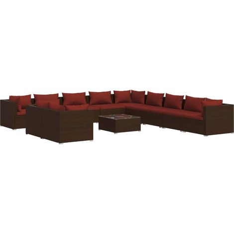 Maison Exclusive - 12-tlg. Garten-Lounge-Set mit Kissen Braun Pol (1/5)