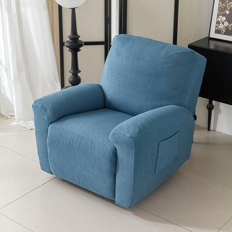 Housse de Fauteuil Relax Inclinable Electrique 1 Place,bleu clair Jacquard Extensible Housse pour Canapé Relax,4 Pièces avec Poches (1/5)
