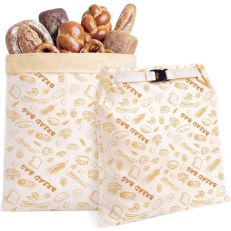 Sacs à pain extra larges en cire d'abeille (conçus pour le pain - lot de 2, motif blé et pain) - Sacs de rangement réutilisables, 100 % coton