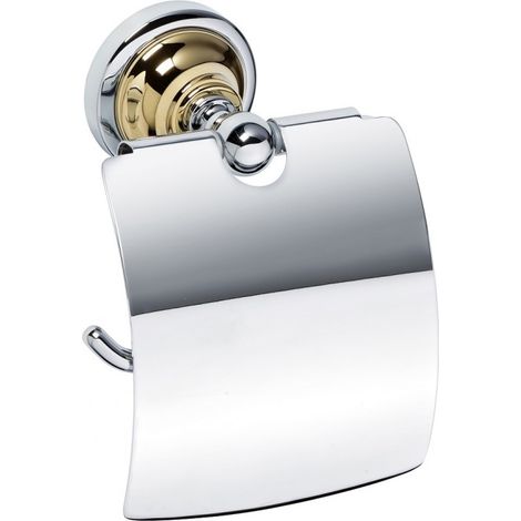 Dérouleur papier toilette avec couvercle RETRO chromé doré 14x15x10cm (1/4)