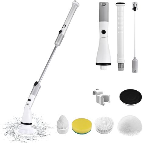 Brosse à récurer électrique sans fil avec manche à rallonge réglable et 4 têtes de brosse pour la cuisine, la salle de bain, les murs les fenêtres et le sol, Batterie 4000mAH (1/5)