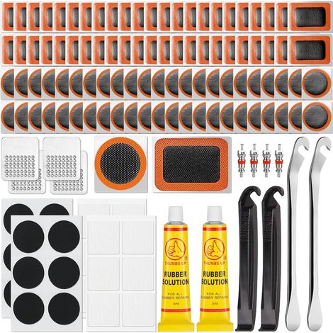 138 Pièces Kit de Réparation Pneus de Vélo, Kit Crevaison Velo, Kit Reparation Velo Convient pour Les Pistes Cyclables de Vélo de Route, VTT Vélo de Banlieue, Vélo de Montagne et Vélo BMX (1/5)