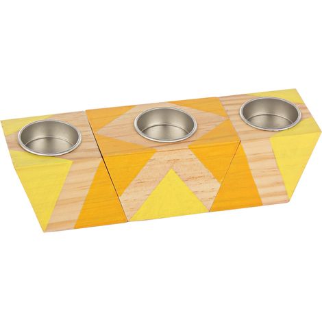 Porta candela block rettangolare 3 pezzi realizzato in legno -22 x h 6cm