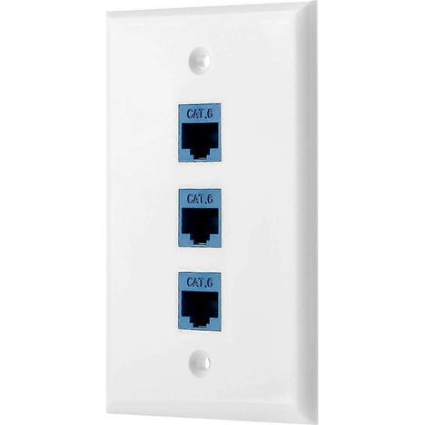 1Pack 3-Port Ethernet Wall Plate, RJ45 Wall Plate with RJ45--