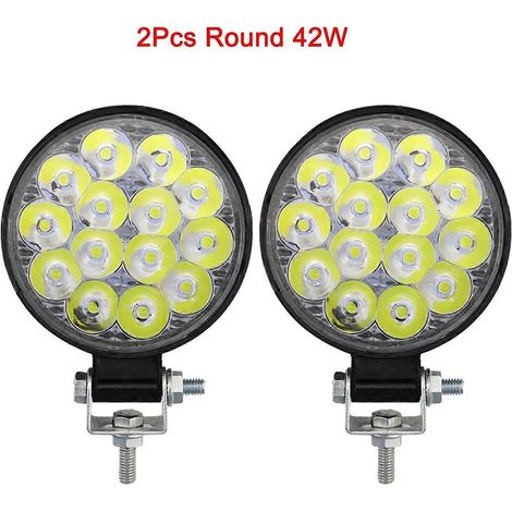Projecteurs de travail LED 12 V/24 V, phares auxiliaires pour Jeep, camion, tracteur, tout-terrain, 4x4, quad, bateau, voiture, Barra, phares LED ronds 42 W (lot de 2). (1/5)