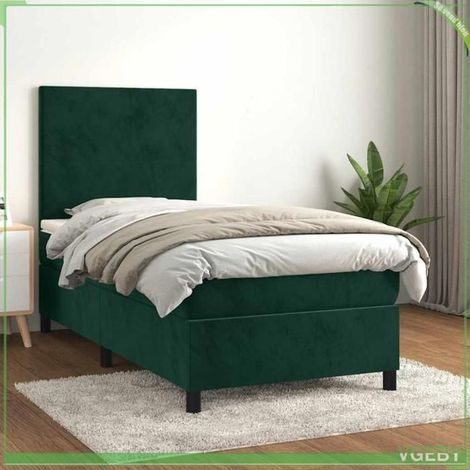 Lit avec sommier à lattes et matelas - FAF7291712413100 - Vert foncé - 90x200 cm - Matelas 20 cm (ressorts ensachés) (1/5)