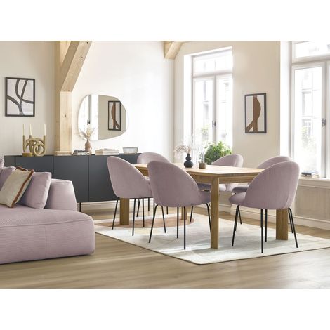 BOBOCHIC - Lot de chaises LALIE tissu velours côtelé et pieds métal noir Rose (1/5)
