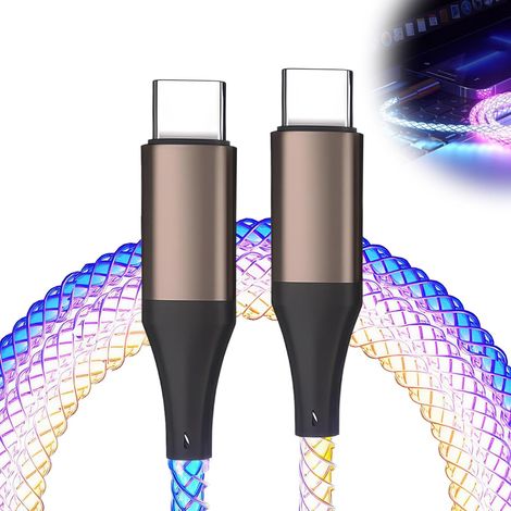 Câble USB C Lumineux RGB 100 cm, PD 66 W, pour le Transfert de Données et le Chargement, pour Smartphone, Tablette, Ordinateur Portable (1/5)