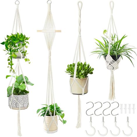 Suspensions Plantes Macramé 4 Pièces avec Crochets S et Anneaux (1/5)