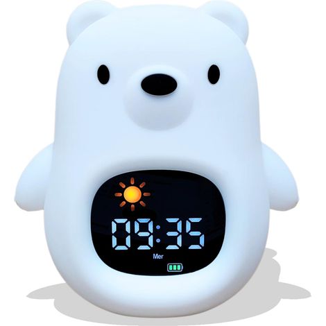 Reveil Enfant Educatif Jour sur Nuit Veilleuse Enfant Musicale et Lumineuse Horloge Éducative avec Musique Relaxante Bruit Blanc (1/5)