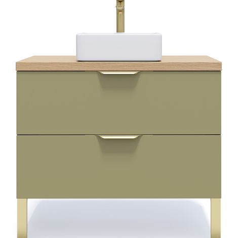 Meuble de salle de bain suspendu vasque à poser 90cm 2 tiroirs Vert olive - Venice (1/5)