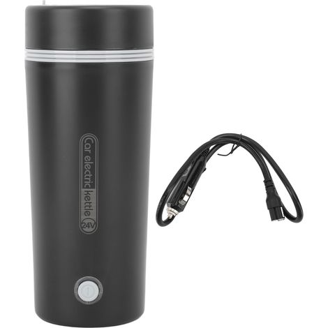 Bouilloire électrique 350ml portable, chauffe rapide 140W, protection anti-brûlure, idéale pour voyage en voiture 24V, design noir. (1/5)