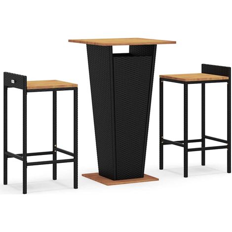 Maison Exclusive - Set Bar Giardino 3 pz Nero Polyrattan e Legno Massello Acacia (1/5)