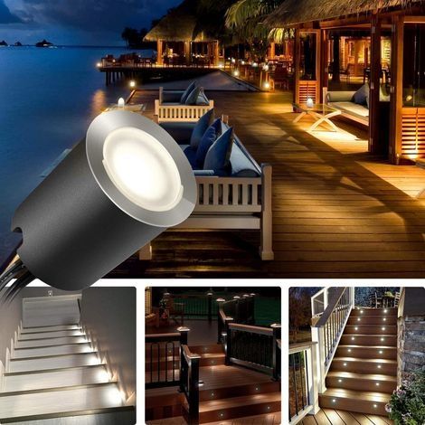 16 LED Edelstahl-Gartenleuchte für Hotels, Villen und Landschaftsbeleuchtung, IP67 wasserdicht, Ø 32 mm, Einbau-Außenstrahler für Holzterrassen, Schwimmbäder, Gartentreppen und Holzböden ( (1/4)
