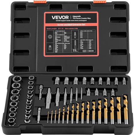 Kit Extracteurs de Vis Cassée 54PCs, Outils d'Extraction d'Écrous Endommagés et Arrondis, pour Réparation Domicile Atelier, en Acier Cr-Mo Robuste, avec Adaptateurs et Coffret de Rangement (1/5)
