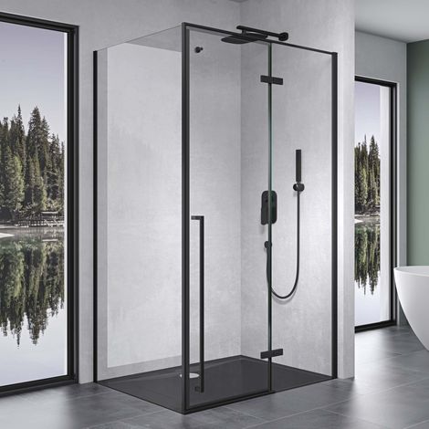 Mai & Mai Cabine de Douche Noir en Angle 90x120cm Paroi de Douche avec Porte Pivotante Montage Réversible Pare Douche Rectangulaire Rav64 (1/5)