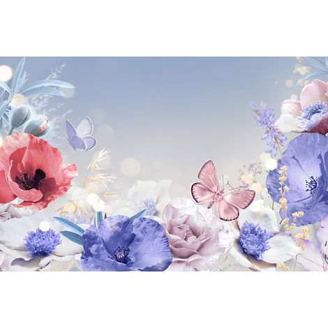 Papier peint panoramique - Fleurs Papillon - 130 cm x 85 cm (1/2)