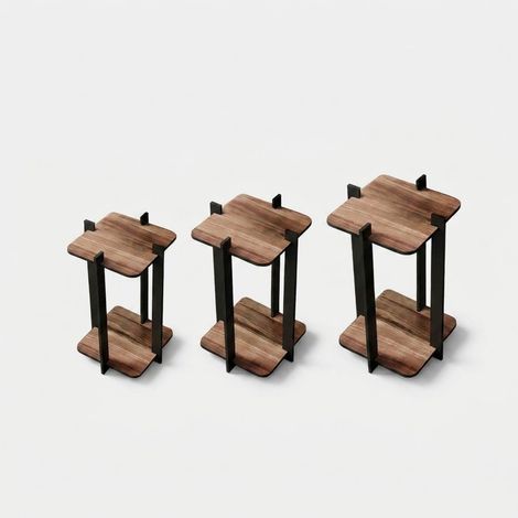 Lot de 3 porte-pots carrés en bois d'intérieur Flower Desk Square - Noyer (1/3)